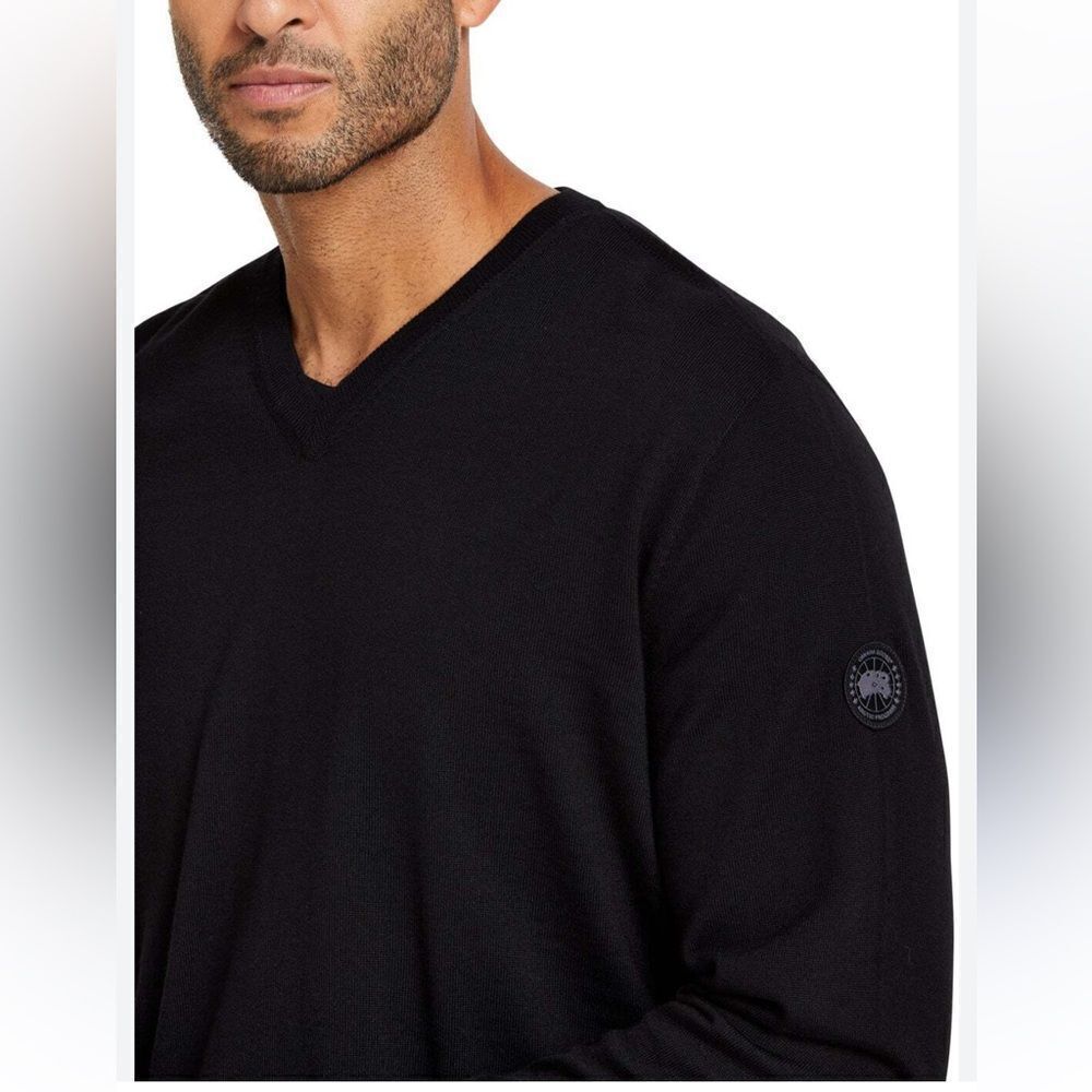 Canada Goose Livorno Black Logo V-Neck Sweater NWT